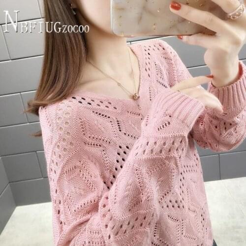 Pink Green Yellow Color Hollow Knitting Women Sweater Thin Loose Female Sweaters