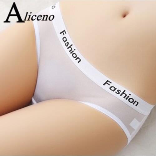 ALICENO Letter Print Sexy Ladies Cotton Mesh Transparent Panties lingerie Fashion Low-Rise Women Underwear Seamless Briefs HP07