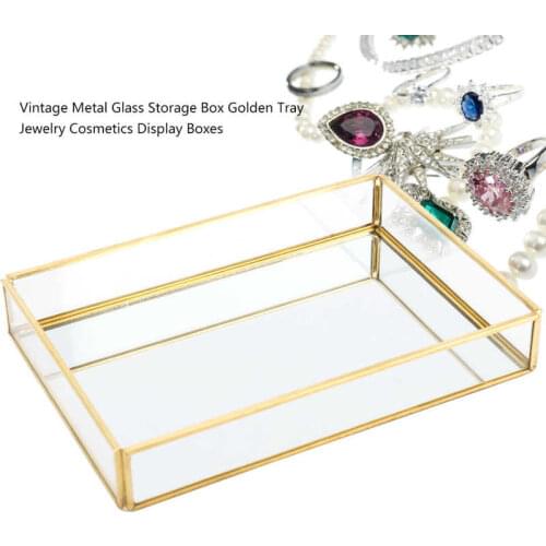 Vintage Metal Glass Decorative Storage Box Gold Tray Jewelry Cosmetics Display Boxes Storage Tree Jewelry Tray Jewelry Organizer