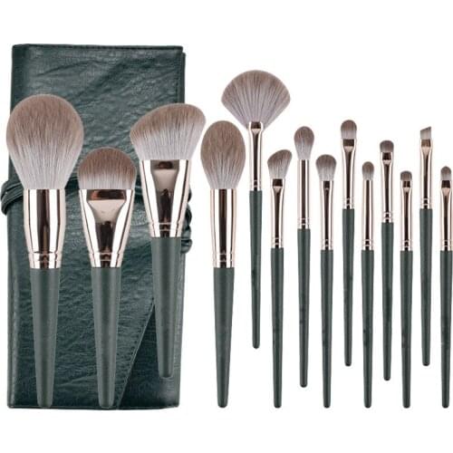 Waylike 14 Green Makeup Brush Sets, Super Soft Beginners Complete Set Of Powder Powder Foundation Makeup Brush Brush