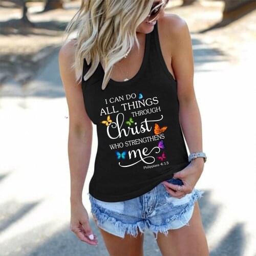 I Can Do All Things Through Christ Color Butterfly Print Funny Women Tank Top Sleeveless Loose Summer Vest for Vogue Clothes