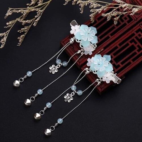 1Pair Retro Small Bell Beads Tassels Hairclips Korean Fairy Exquisite Crystal Flower Hair Clip Women Children Hair Decor LB