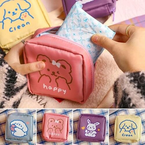 Women Sanitary Napkin Bag Girls Waterproof Cute Monery Coin Purse Cosmetic Clutch Korea Pocket Kawaii Small Bear Storage Bags