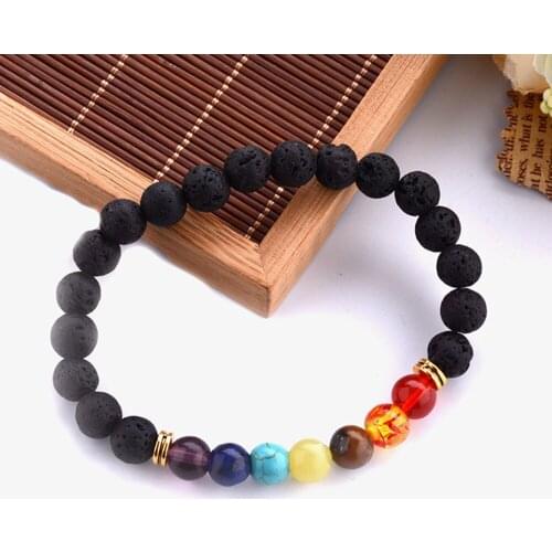 2pcs Yoga Energy Bracelets Women Natural Lava Stone 7 Chakra Healing Beaded Bracelet Jewelry for Men Unisex Gift