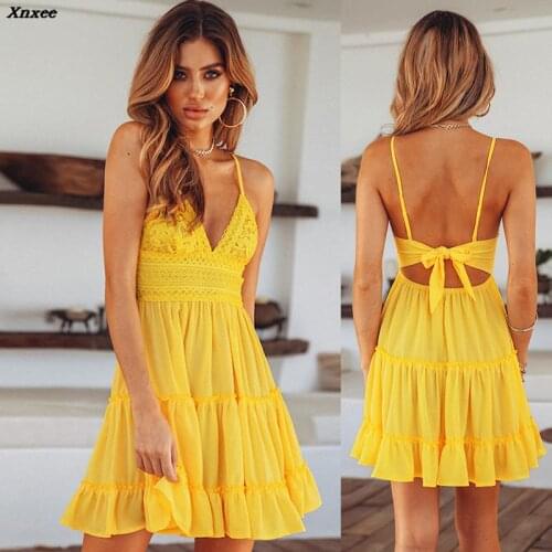 Backless Women Sexy Back Bow Dress Cocktail Party Slim Badycon Short Beach Party Mini Female Lace Dress Vestido S-5XL Xnxee