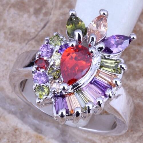 Glittering Multicolor Purple Cubic Zirconia Silver Plated Womens Jewelry Ring Size 6 / 7 / 8 / 9 R0552