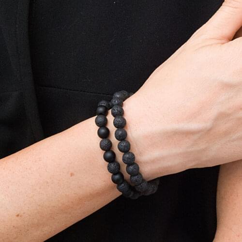 8mm Natural Stone Beads Mens Lava Stone & Black Matte Oil Diffuser Beaded Bracelet Bangle jewelry 1 Set For Women Men Jewelry