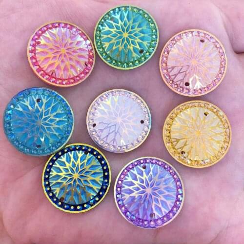 Hot DIY 20pcs AB Resin 20mm Round Flatback Snow Rhinestone Wedding 2 Hole Button R61*2