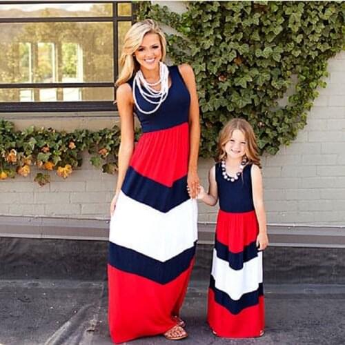 2018 Mommy and me family matching mother daughter dresses clothes striped mom and daughter dress kids parent child outfits