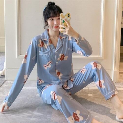 2020 Autumn Winter Long Sleeve Print Pajamas Sets For Women Sleepwear Suit Pyjamas Loungewear Homewear Pijama Mujer Home Clothes