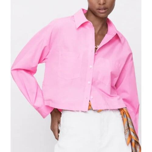 2021 ZA Summer Women Casual Blouse Long Sleeve Solid Turn Down Collar Female Loose Thin Top Single Breasted Blouse With Pockets