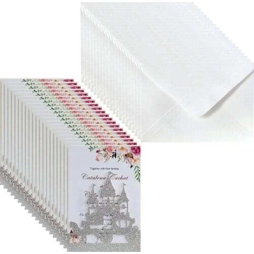 20x Wedding Invitations Card Glitter Hollow Castle Invite Envelope Bridal Shower