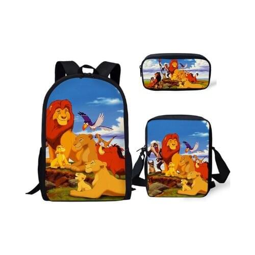 3PCs/Set Childrens School Backpack The lion King PPatten Kids School Bags Cartoon Animal Design Teenagers Book-Bags Set