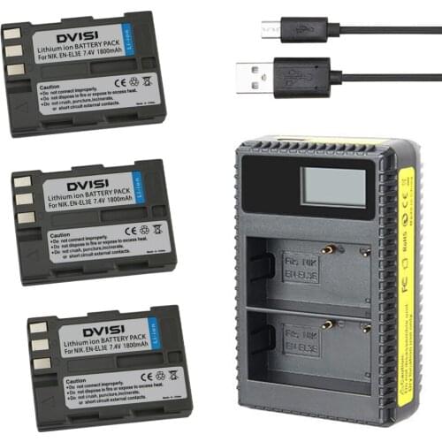 3pcs/lot DVISI EN-EL3E en-el3e Camera Battery + USB Dual LCD Charger for Nikon D70 D70S D80 D90 D100 D200 D300 D300S D700 Camera