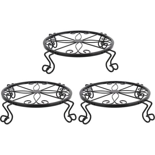 Plant Stands Flower Pot Rack 3pcs Round Garden Container Simple Desktop Indoor Outdoor Floor Iron Potted Holder Black Heavy Duty