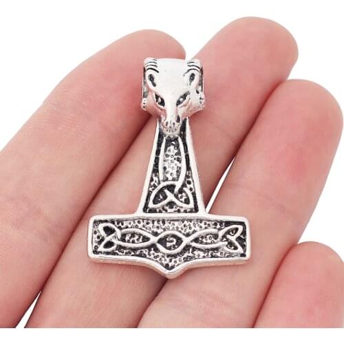 5 x Tibetan Silver Ram Viking Mjolnir Thors Hammer Celtics Knot Charms Pendants for DIY Necklace Jewelry Making 40x28mm