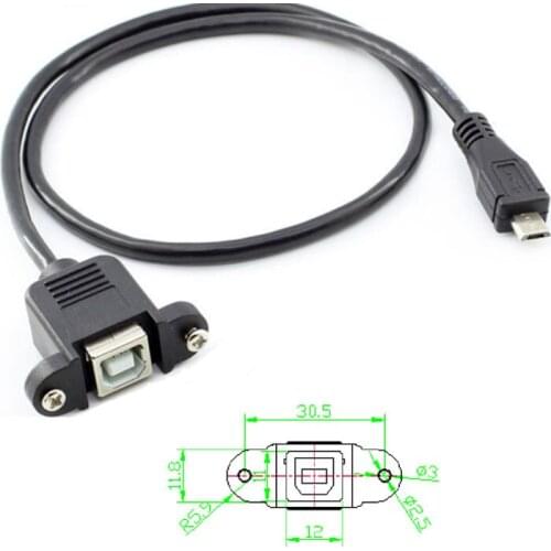 50pcs X Panel Mount USB 2.0 B Female socket Printer to Micro B 5Pin male Cable Cord 50cm Freeshipping