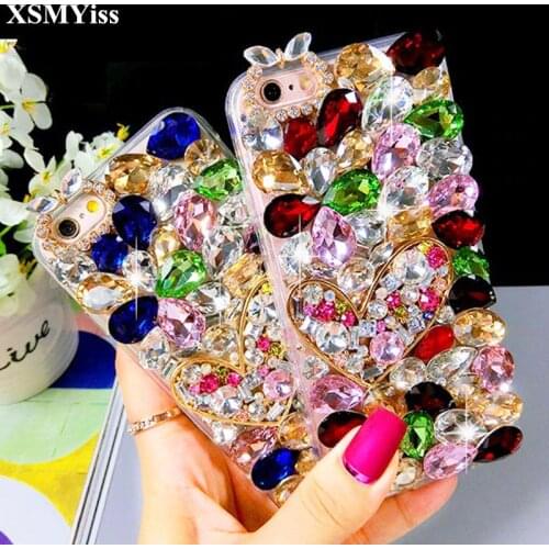 XSMYiss Bling Lovely Crystal Diamonds Rhinestone 3D Stones Phone Case Cover for Samsung A8 A6 PLUS A50 A70 A90 j6 j8 2018 j5 j7