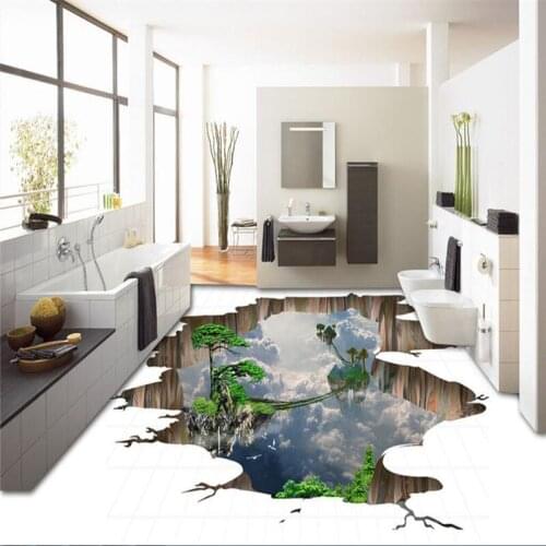 Beibehang Large Custom Wallpapers Fresco 3D Outdoor Slope Pine Tile Floor Stereo Painting Background Wall 3d flooring