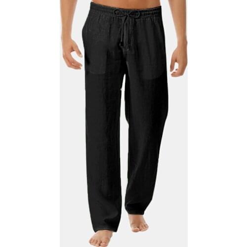 Classic Summer Men Casual Trousers Thin Style Solid Color Elastic Waist Straight Loose Pants Comfortable Large Size Black Khaki