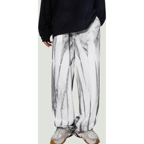 Hip Hop Tie-dye Stripe Printing Casual Pants Mens Harajuku Streetwear Vintage Loose Straight Wide Leg Trousers Male Jogger Pants