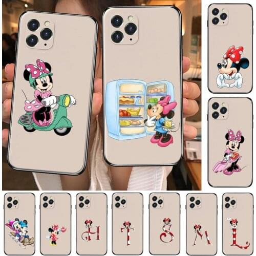Minnie Mouse Letter Anime Phone Case cover For iphone 12 Pro Max 11 8 7 6 S XR PLUS X XS SE 2020 mini cell shell milky white
