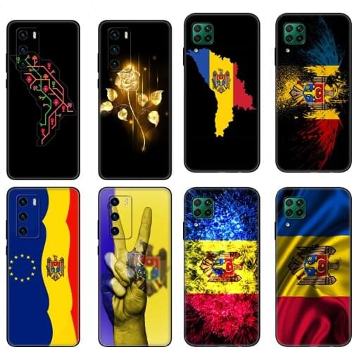 Black tpu Case For Huawei P30 Lite P30 Pro P40 Case For Huawei P40 LITE E P Smart 2020 Case Cover Moldova Flag