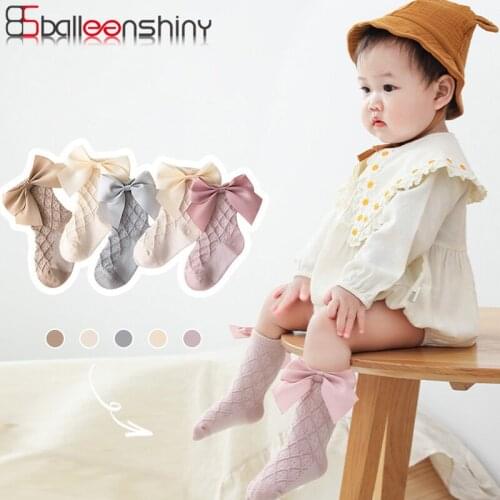 Balleenshiny Big Bows Baby Socks Summer Mesh Boys Girls Knee High Socks Hollow Kids Children Long Socks Baby Accessories