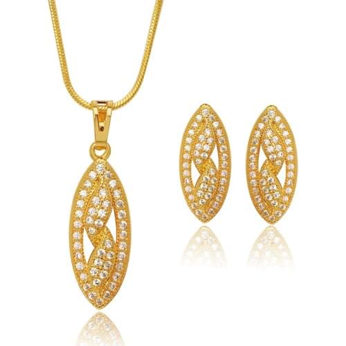 MxGxFam Elegant Olive Shape Zircon Earring and Pendant Necklace Jewelry set For Women 24 k Pure Gold Color New Design
