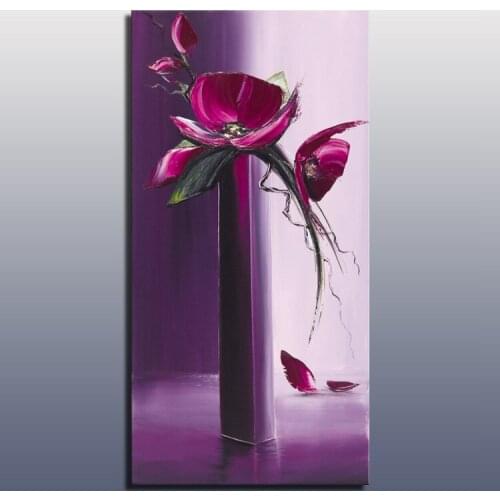 Purple color decorative flower oil painting handmade heavy texture with palette knife acrylic wall art free shipping