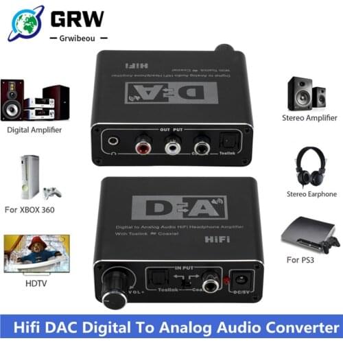 HIFI DAC Amp Digital To Analog Audio Converter Decoder 3.5mm AUX RCA Amplifier Adapter Toslink Optical Coaxial Output DAC 24bit