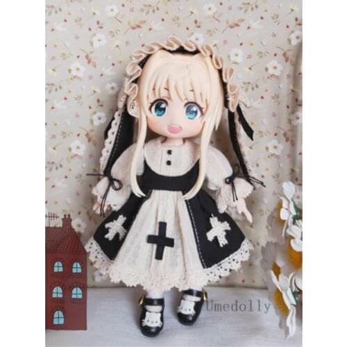 1set Retro Holy Cross Dress Suit (Dress+Hair band) for OB11,1/12BJD Doll Clothes Accessories