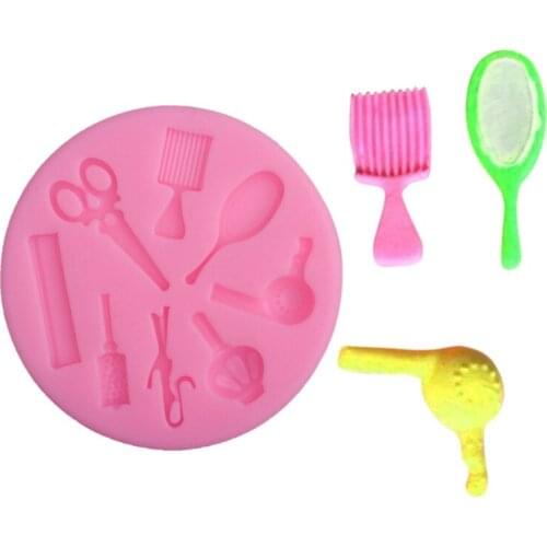 Beauty Hair Silicone Mold Includes Scissors Comb Mirror Mould Fondants Chocolate Cake Molds Clay Polymer Silicone Moulds