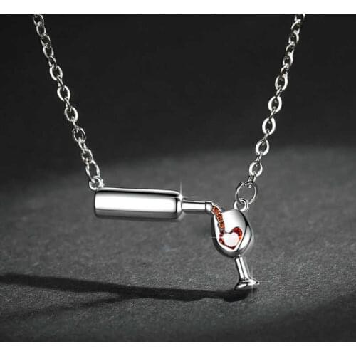 Creative Red Bottle Rose Heart Necklace Choker Lover Wine Pendant Glass
