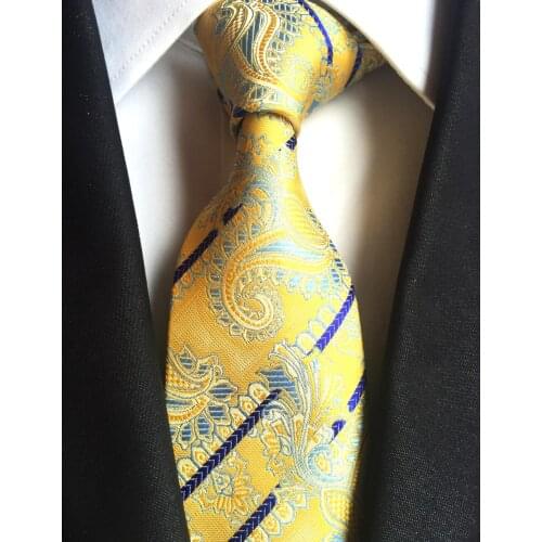 Lingyao New Arrival 8cm Formal Tie Groom Wedding Necktie Striped with Golden Paisley (Made of 2400 Stitches Shinny Thread)