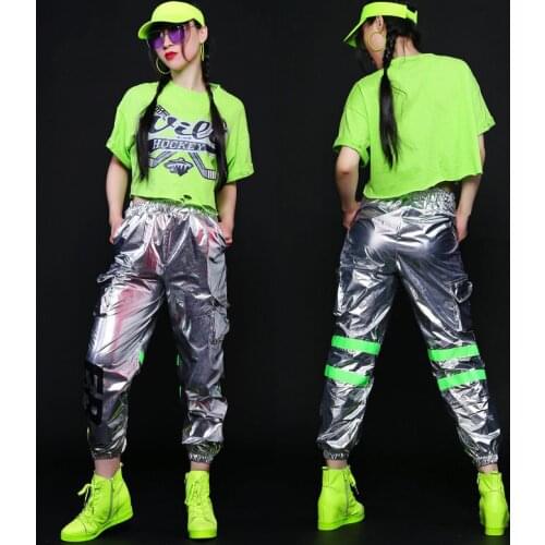 Fashion Ropa Hip Hop Costume Jazz Cheerlead Green Cropped Girls Sexy Dress Women Stage Top Modern Ballroom Performance Clothes