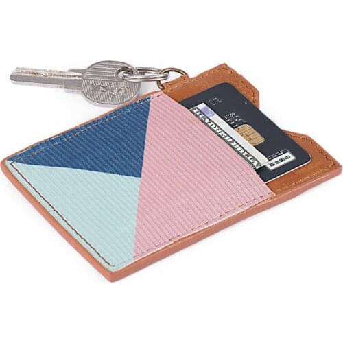 Fashion Genuine leather Men Women Mini Print Purse Slim Credit Bank ID Card Case Holder Key Chain Money Bag Small Elastic Wallet