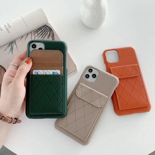 Fashion Card Pocket Leather Case For iPhone 12 11 Pro Max Luxury Brand Lychee Pattern Wallet Phone Accessory Bag With Strap