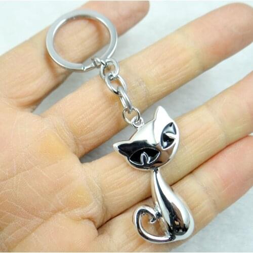 Fashion Creative alloy Key Chain Ring Keyring Silver CatPendants Gift Tool Men Car Accessories 1PC