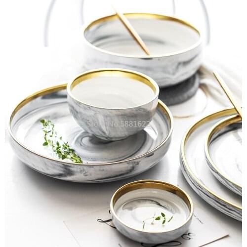 Marble Phnom Penh Ceramic Western Tableware Set Rice Bowl Household Deep Soup Plate Vegetable Plate Noodle Soup Bowl