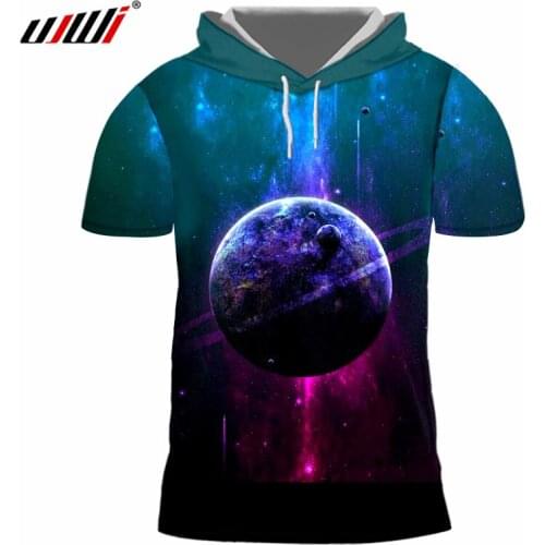 UJWI Planets Tshirts Men 3d Print Galaxy Space Hooded T-shirts Hombre Hip Hop Short Sleeve Hoody Man Slim Fit Tops Tee Shirts