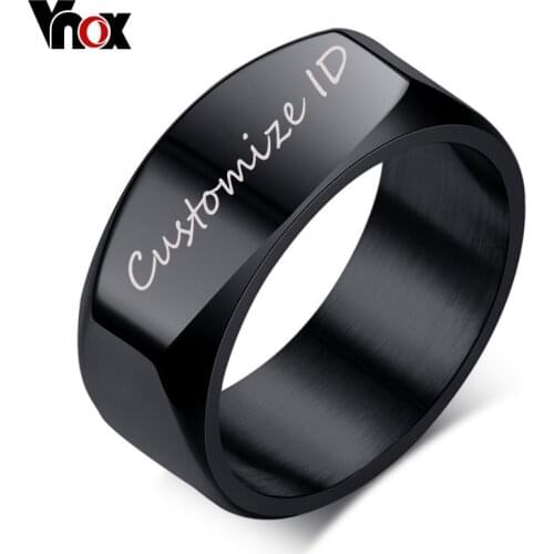 Vnox 8mm Free Engraving/Record Mens Ring Punk Stainless Steel Basic Ring for Men Boy Cocktail Male Ceremony Jewelry
