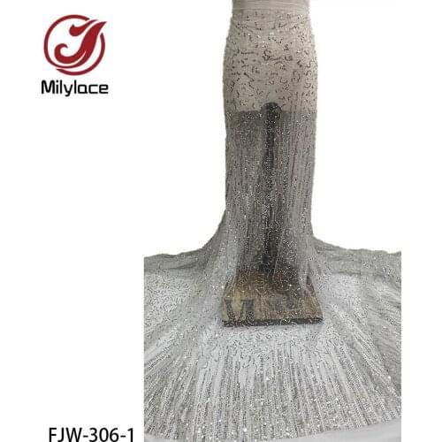 Latest Sequin Embroidery French Mesh Lace Luxury Laces Handmade Beaded Tulle Net Lace Fabric for Dress FJW-306