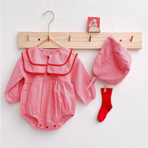 Autumn Baby Girl Bodysuits Girl Lace Long-Sleeve Jumpsuit Baby Cotton One-Piece Suit Crawling Clothes +Hat Baby Girl Clothes