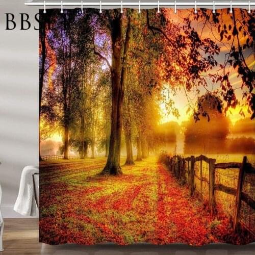 Fall Decor Shower Curtain Autumn Forest Golden Leaves Farm House Pattern Waterproof Multi-size Douchegordijn Bathroom Decor