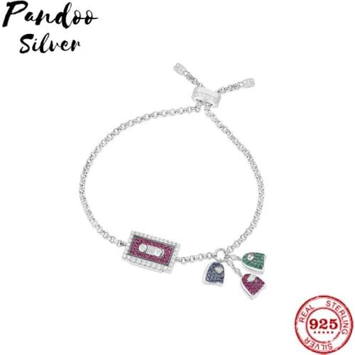 Pandoo Fashion Charm Sterling Silver Copy 1:1 Copy,Silver 80S Cassette Bracelet Women Luxury Jewelry Gift