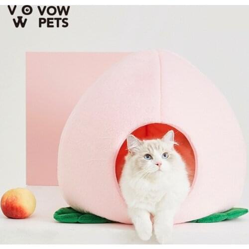 Peach Cat Litter Comfortable Soft Warm House Pet Cat Supplies Enclosed Lovely Cat Bed Villa 2021 VOW Pets Peach Pet Nest