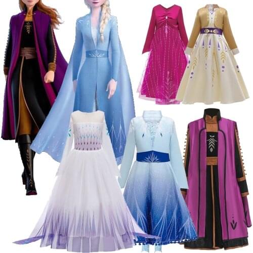 Disney Anna Elsa 2 Dress Girls Christmas Kids Princess Dresses For Girls Carnival Cosplay Party Dress Children Clothing Vestido