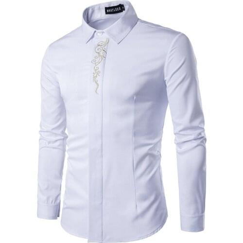 Long Sleeve Embroidery Dress Shirts Men Business Work Tops Shirt S-2Xl High Quality Mens Shirts 2017 Fashion Turn Down Collar