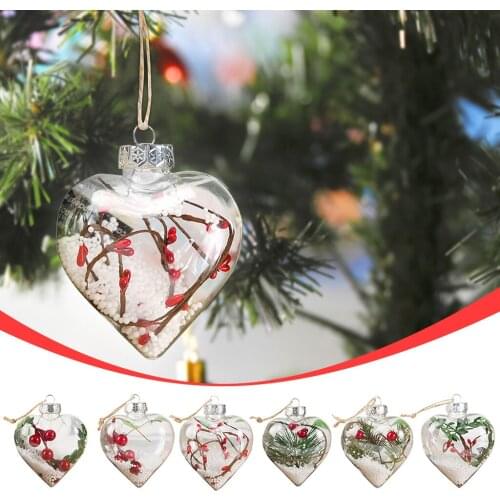 Love Heart Transparent Christmas Ball Clear Bauble Ornament Xmas Tree Hanging Hanging Pendant 2022 New Year Gift Navidad